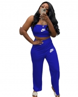 Blue Off-Shoulder Boat-Neck Printed Sports Dress