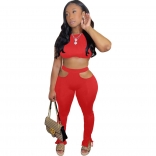 Red Sleeveless O-Neck 2PCS Bodycons Women Sexy Jumpsuit