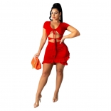Red Short Sleeveless V-Neck Foral Women Mini Dress