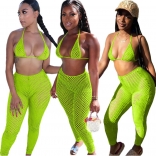 Green Sleeveless Low-Cut 2PCS Hollow-out Nets Clubwear