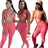 Pink Sleeveless Low-Cut 2PCS Hollow-out Nets Clubwear