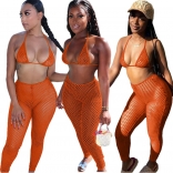 Orange Sleeveless Low-Cut 2PCS Hollow-out Nets Clubwear