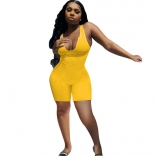 Yellow Sleeveless Low-Cut Deep V-Neck Women Sexy Club Rompers