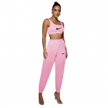 Pink Halter Low-Cut Printed 2PCS Women Sport Dress