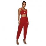 Red Halter Low-Cut Printed 2PCS Women Sport Dress