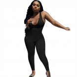 Black Sleeveless Halter V-Neck Bodycons Sexy Jumpsuit