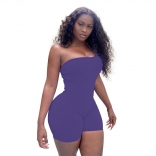 Purple One-Shoulder Low-Cut Cottons Bodycons Sexy Rompers