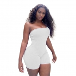 White One-Shoulder Low-Cut Cottons Bodycons Sexy Rompers