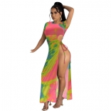 RoseRed Short Sleeve Printed Slit Women Sexy Maxi Dress