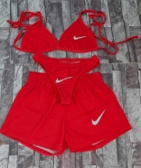 Red Sleeveless Halter 3PCS Brand Embroidery Short Sets