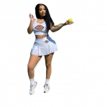 White Sleeveless Printed 2PCS Tennis Sexy Skirt Set