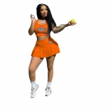Orange Sleeveless Printed 2PCS Tennis Sexy Skirt Set