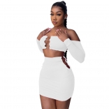White Long Sleeve Off-Shoulder Steal Sexy Women Mini Dress