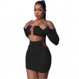 Black Long Sleeve Off-Shoulder Steal Sexy Women Mini Dress
