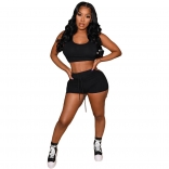 Black Sleeveless Halter Women Sexy Sports Pant Set