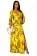 Yellow Long Sleeve V-Neck Printed Fashion Jersey Dress