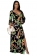 Black Long Sleeve V-Neck Printed Fashion Jersey Dress