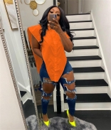 Orange Sleeveless V-Neck Women T-Skirt