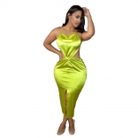 Green Sleeveless Halter Smoothly Women Sexy Club Dress