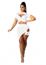 White Short Sleeve V-Neck Bandage Sexy Club Dress