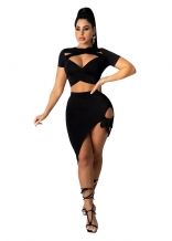 Black Short Sleeve V-Neck Bandage Sexy Club Dress