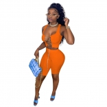 Orange Sleeveless Halter Deep V-Neck Sexy Bandage Dress