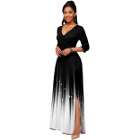 Black Long Sleeve V-Neck Women Fashion Maxi Dress