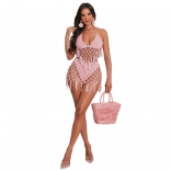 Pink Sleeveless Nets Hollow-out 2PCS Skirt Sets