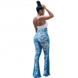 Blue Sexy Hollow-oyt Jeans Pants