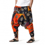 Orange Cotton Printed Men's Fashion Haren Pants