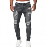 Grey Sexy Hollow-out Hole Men's Jeans Pant