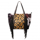 Yellow Women Leopard Tassels Rivet Shoulder Bag