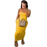 Yellow Off-Shoulder Sleeveless Tube Elasticity Midi Dress