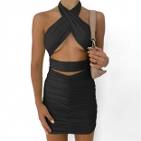 Black Sleeveless Hollow-out Bandage Women Mini Dress