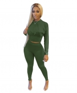 Green Long Sleeve O-Neck Bodycons 2PCS Sexy Jumpsuit