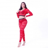 Red Black Long Sleeve Lace V-Neck Sexy Women Lingerie