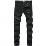 Black Zipper Jeans Hole Men's Fashion Trousers