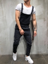 Black Halter Jeans Men's Fashion Overalls