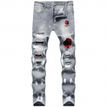 Grey Men's Fashion Jeans Hole Trousers