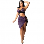 Purple Sleeveless Halter V-Neck Hollow-out Sequins Sexy Party Dress