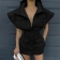 Black Deep V-Neck Buttom Scuba Knitting Women Mini Dress
