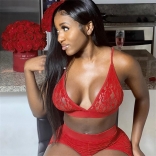 Red Sleeveless V-Neck Lace Sexy Lingerie
