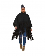 Black Long Sleeve O-Neck Tassels Women Fashion Tops