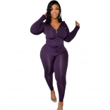 Purple Long Sleeve Zipper Fashion Women Plus Size Jumpsuit