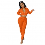 Orange Long Sleeveve Zipper Hollow-out Sexy Women 2PCS Jumpsuit