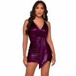 Purple Sleeveless V-Neck Sexy Party Bandage Mini Dress