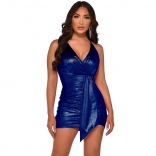 Blue Sleeveless V-Neck Sexy Party Bandage Mini Dress