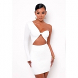 White One-Sleeve Hollow-out Sexy Women Clubwear