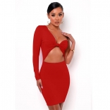 Red One-Sleeve Hollow-out Sexy Women Clubwear