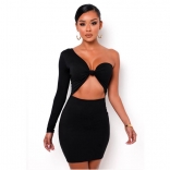 Black One-Sleeve Hollow-out Sexy Women Clubwear
